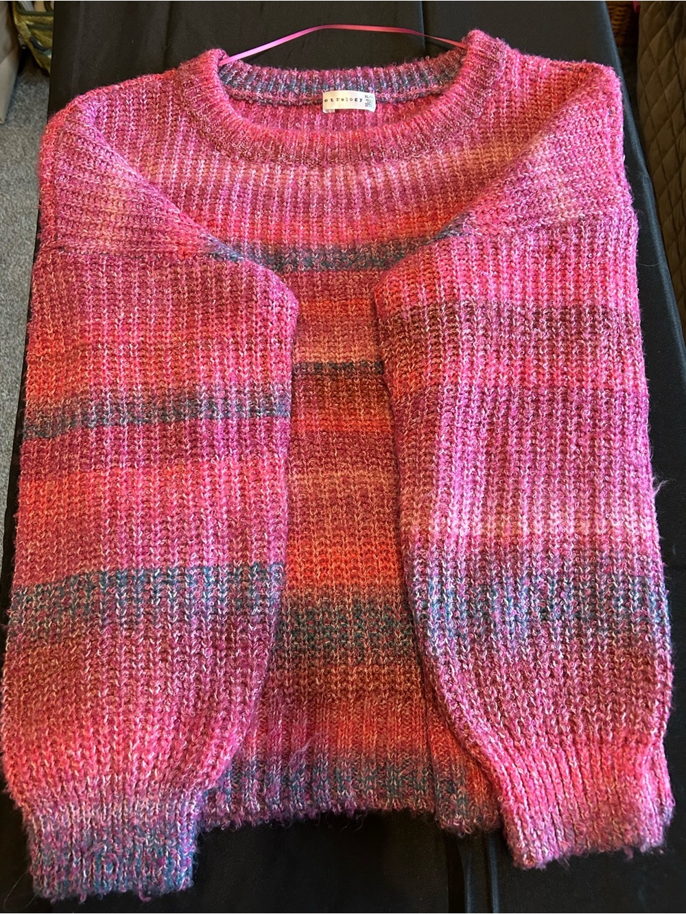 Striped Pink Crewneck Knit Sweater - Picture 2 of 5